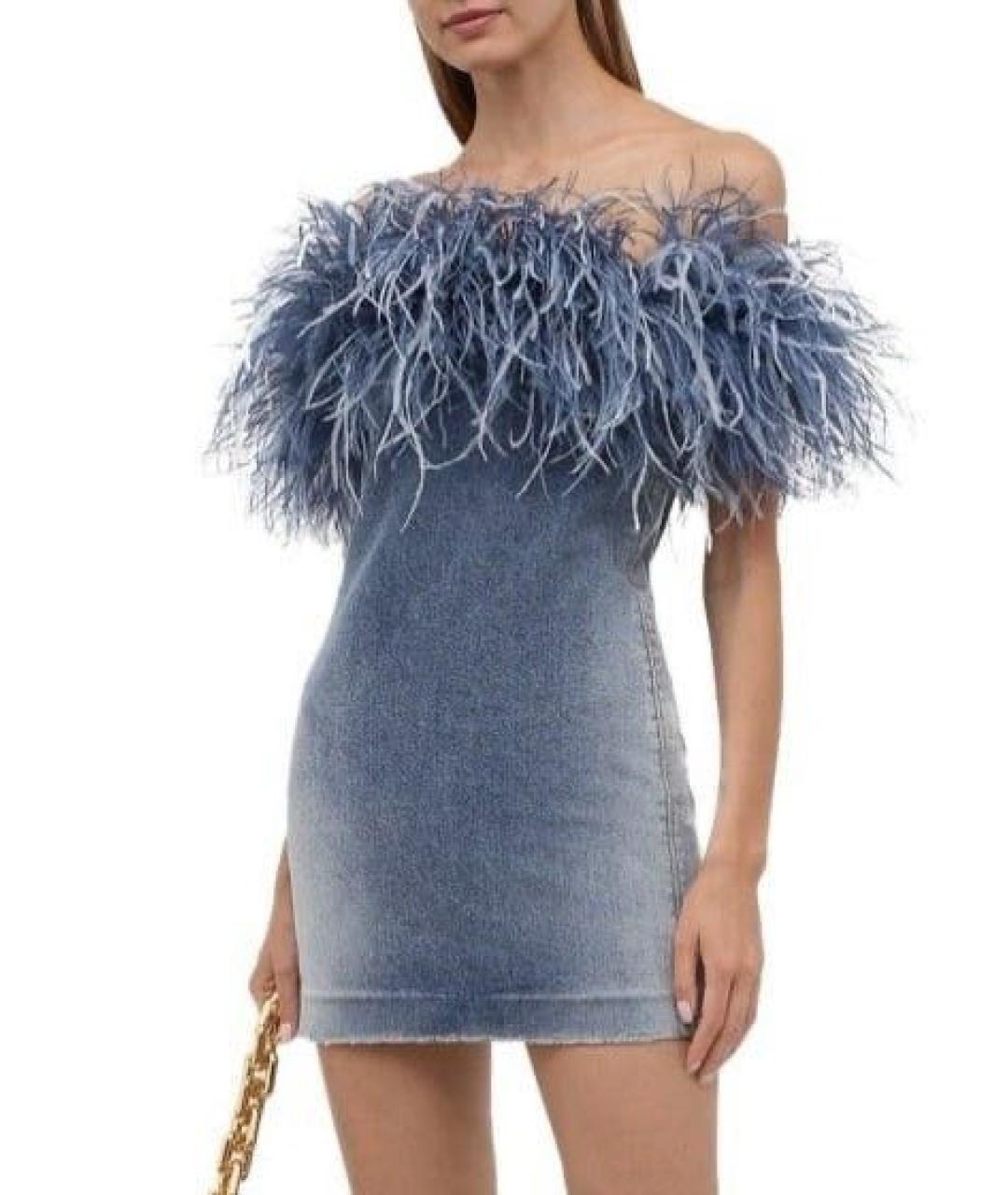 SAINT LAURENT Синее хлопковое вечернее платье, фото 2