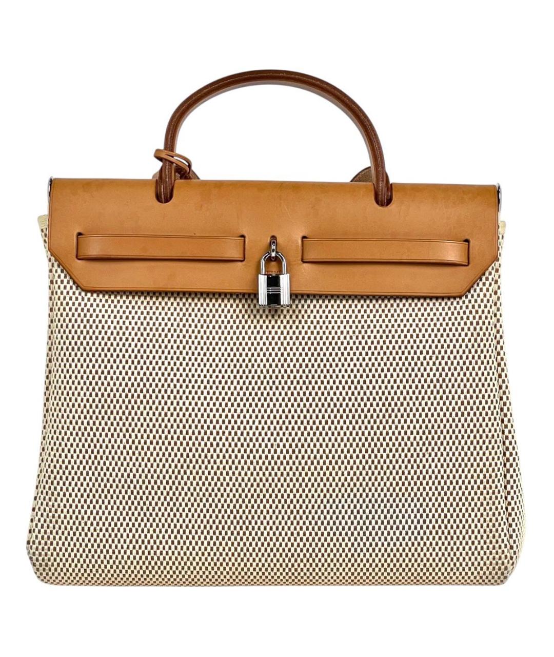 HERMES Бежевая кожаная сумка с короткими ручками, фото 4