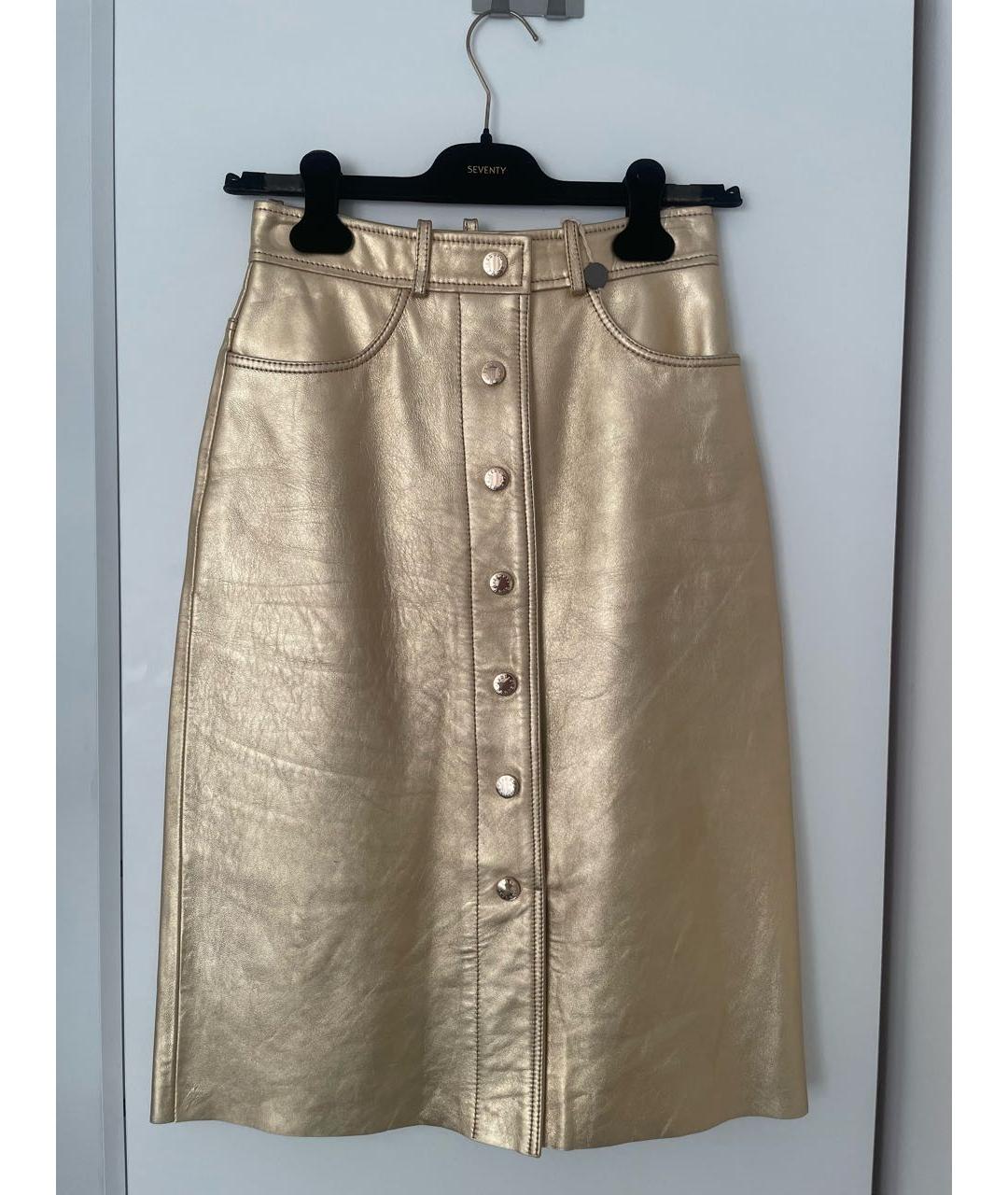 SANDRO Золотая кожаная юбка миди, фото 7