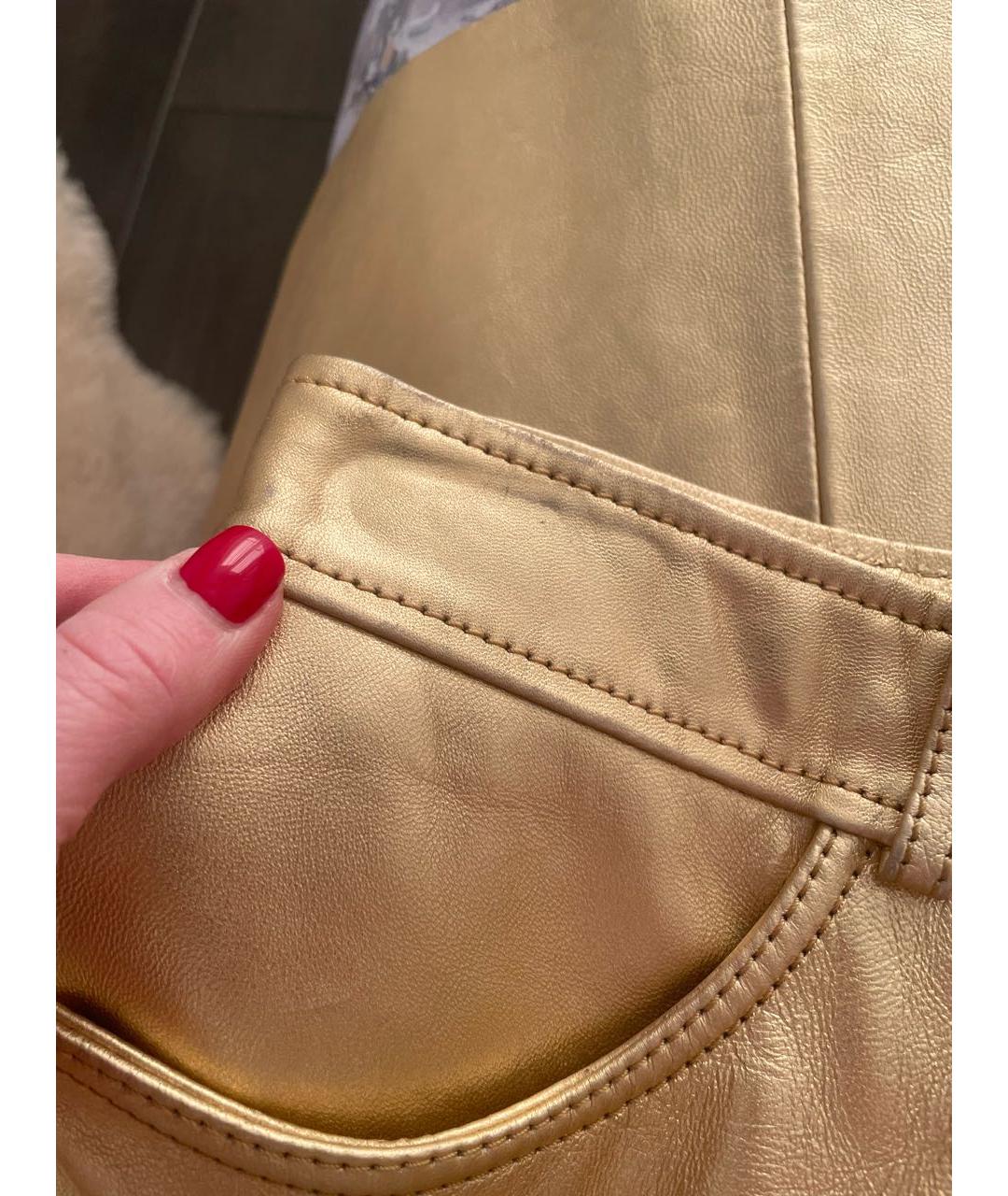 SANDRO Золотая кожаная юбка миди, фото 3