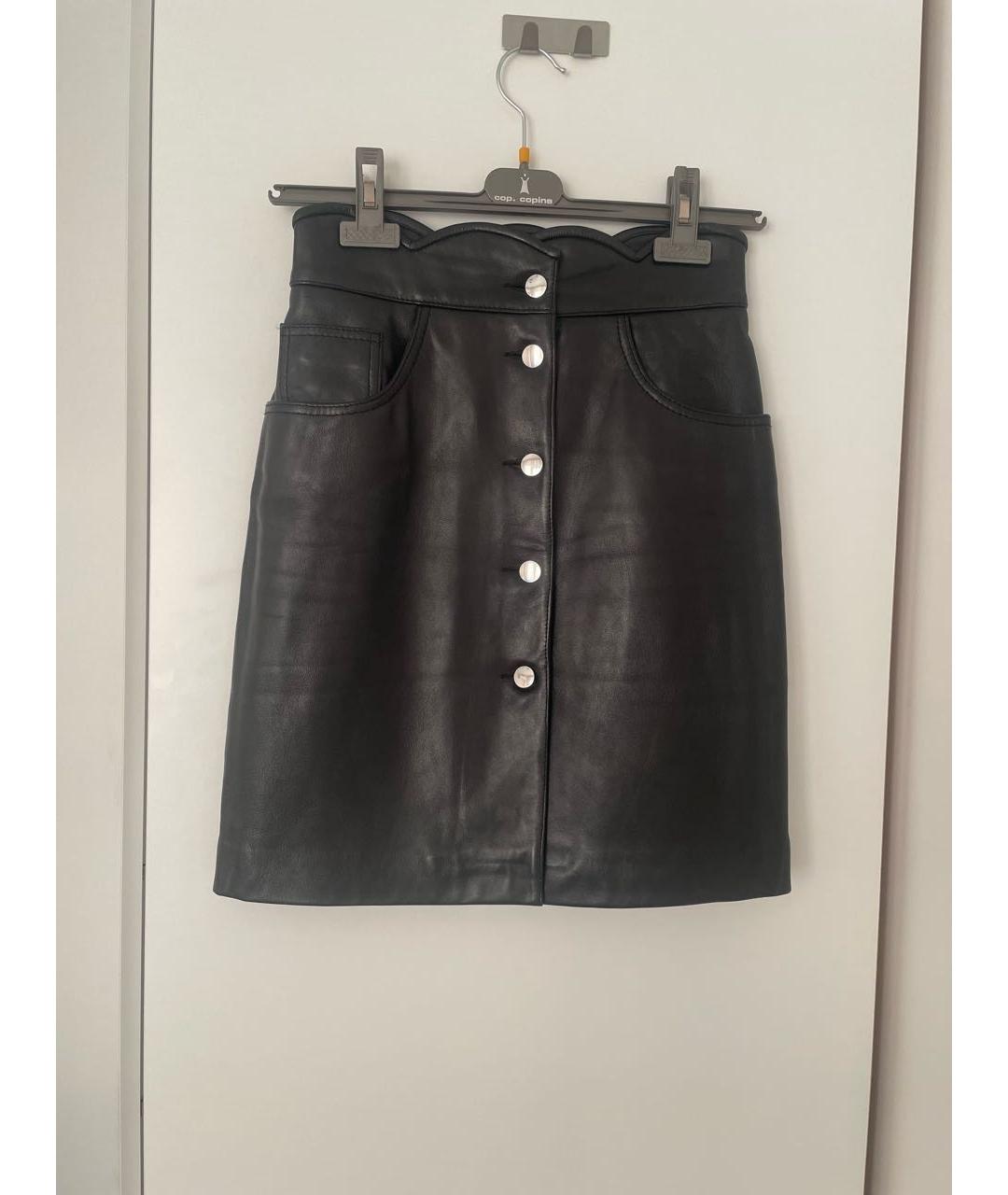 MAJE Черная кожаная юбка мини, фото 4