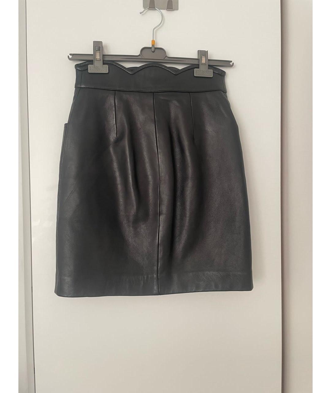 MAJE Черная кожаная юбка мини, фото 2