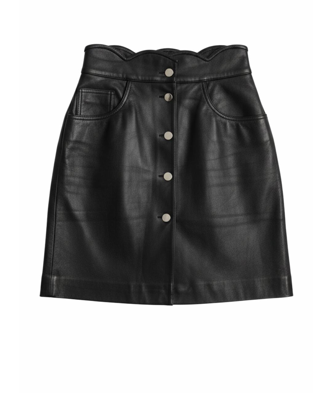 MAJE Черная кожаная юбка мини, фото 1