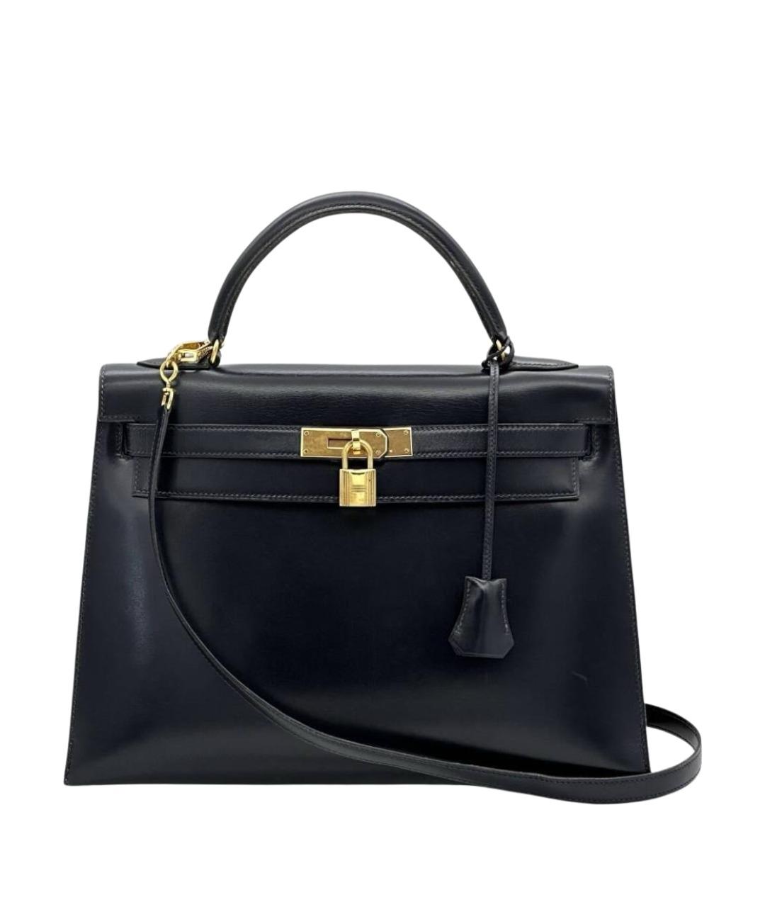 HERMES Черная кожаная сумка с короткими ручками, фото 1