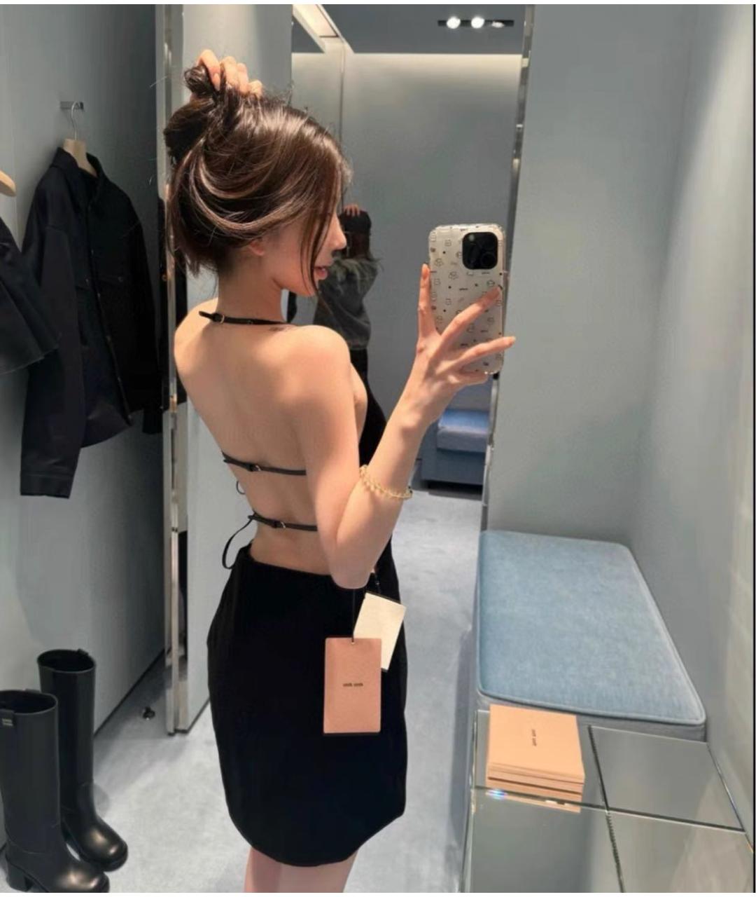 MIU MIU Черное хлопко-эластановое вечернее платье, фото 7