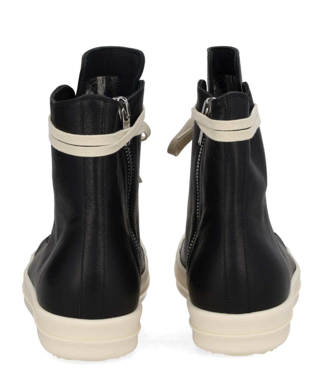 RICK OWENS Черные кожаные высокие кроссовки / кеды, фото 4