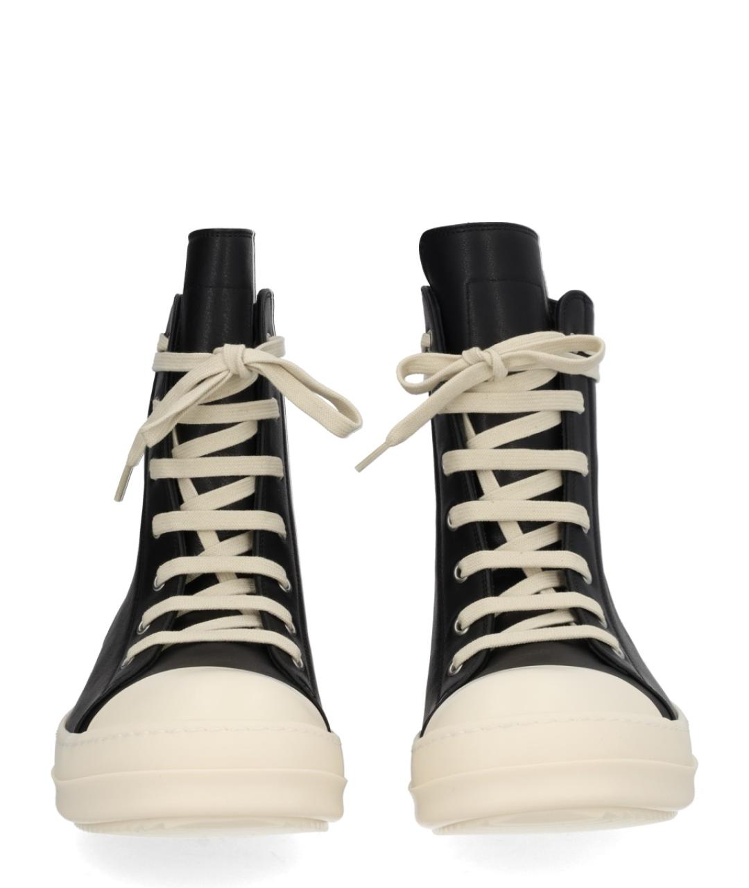 RICK OWENS Черные кожаные высокие кроссовки / кеды, фото 2