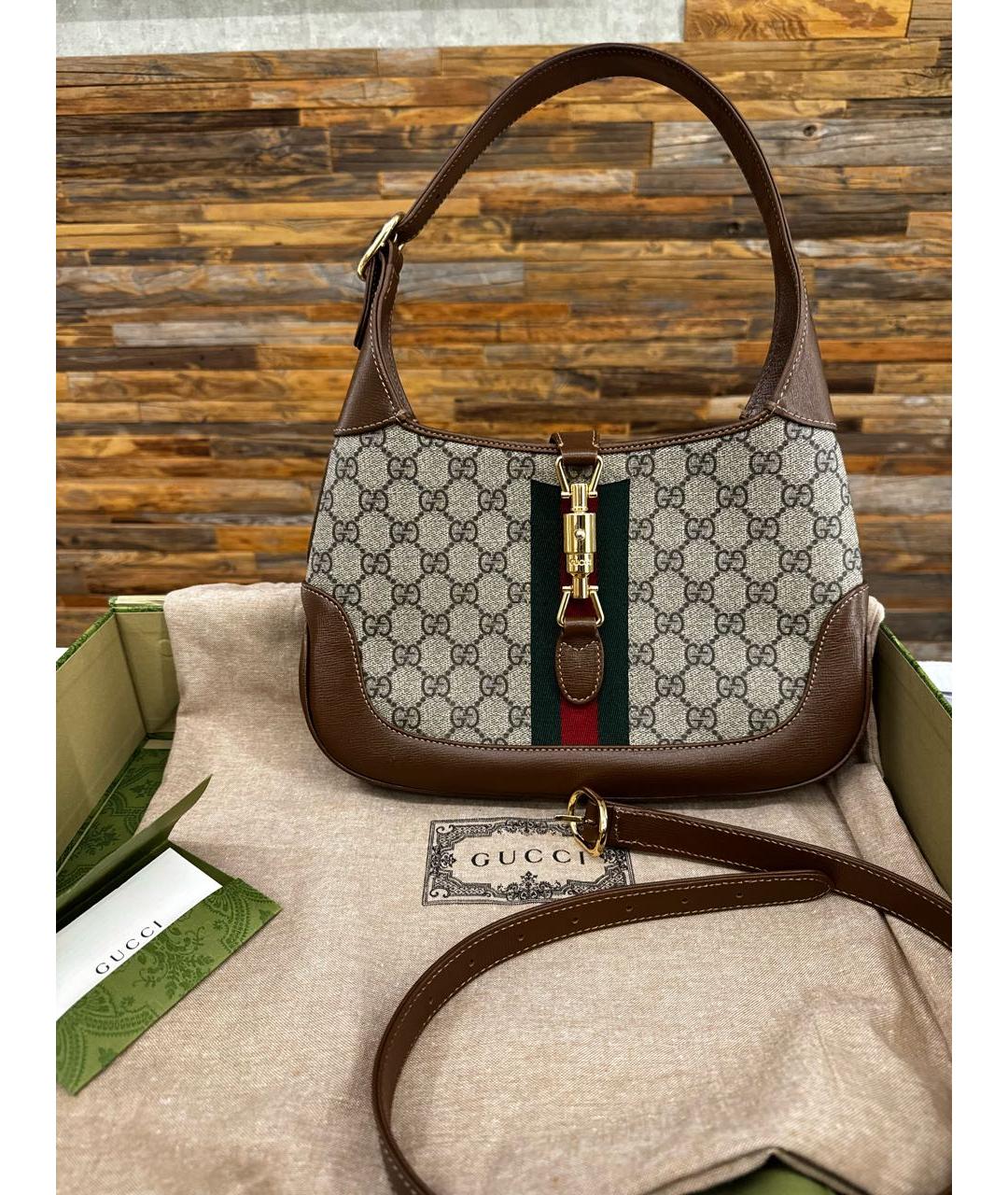 GUCCI Коричневая кожаная сумка с короткими ручками, фото 5