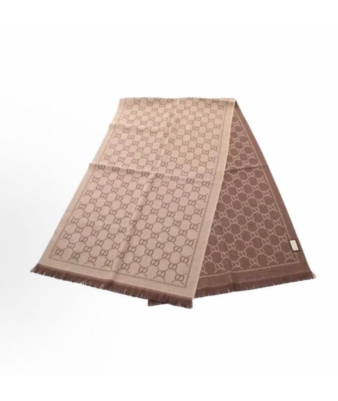 GUCCI Коричневый шерстяной шарф, фото 8