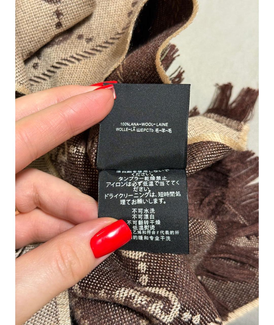 GUCCI Коричневый шерстяной шарф, фото 6