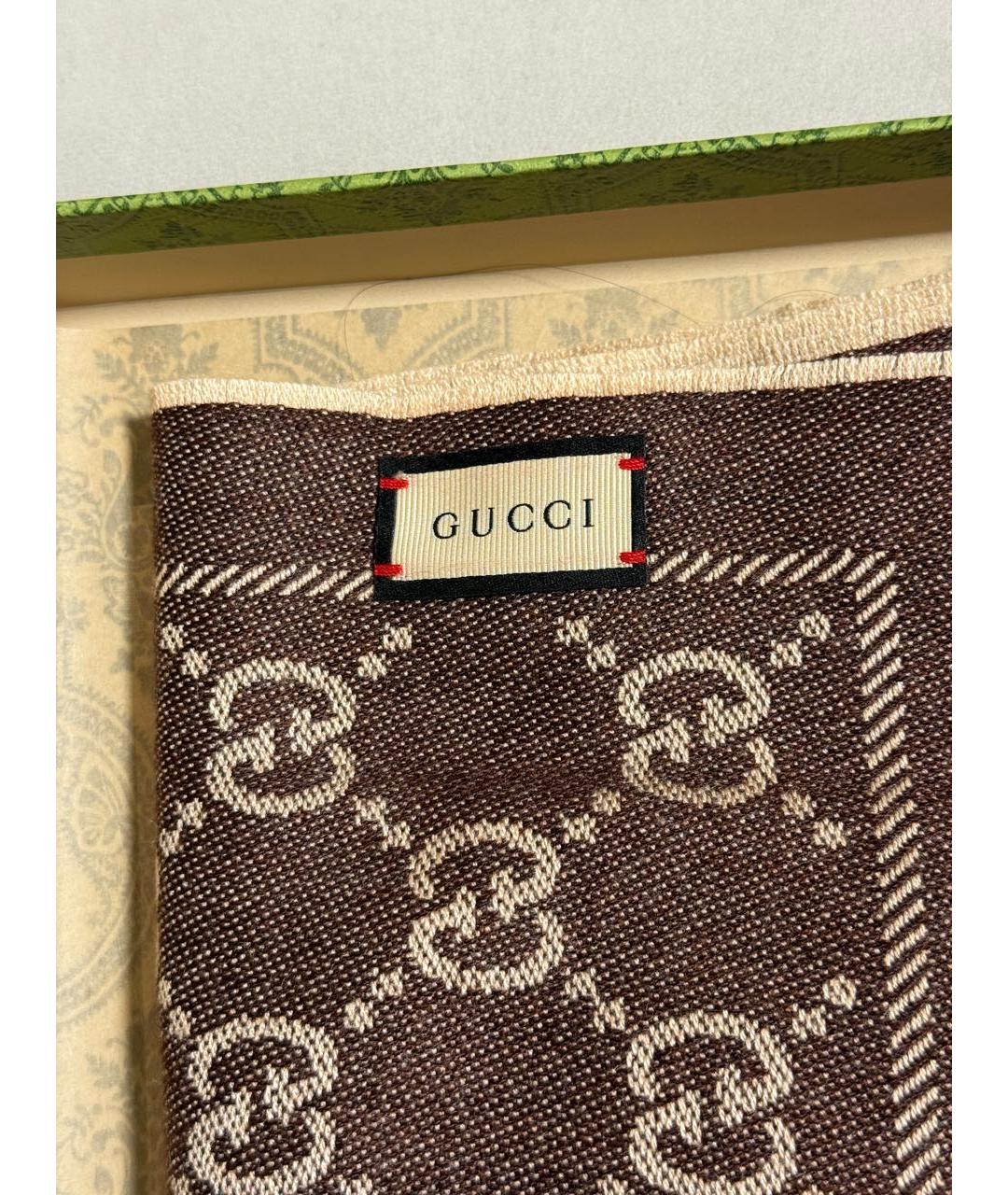 GUCCI Коричневый шерстяной шарф, фото 5