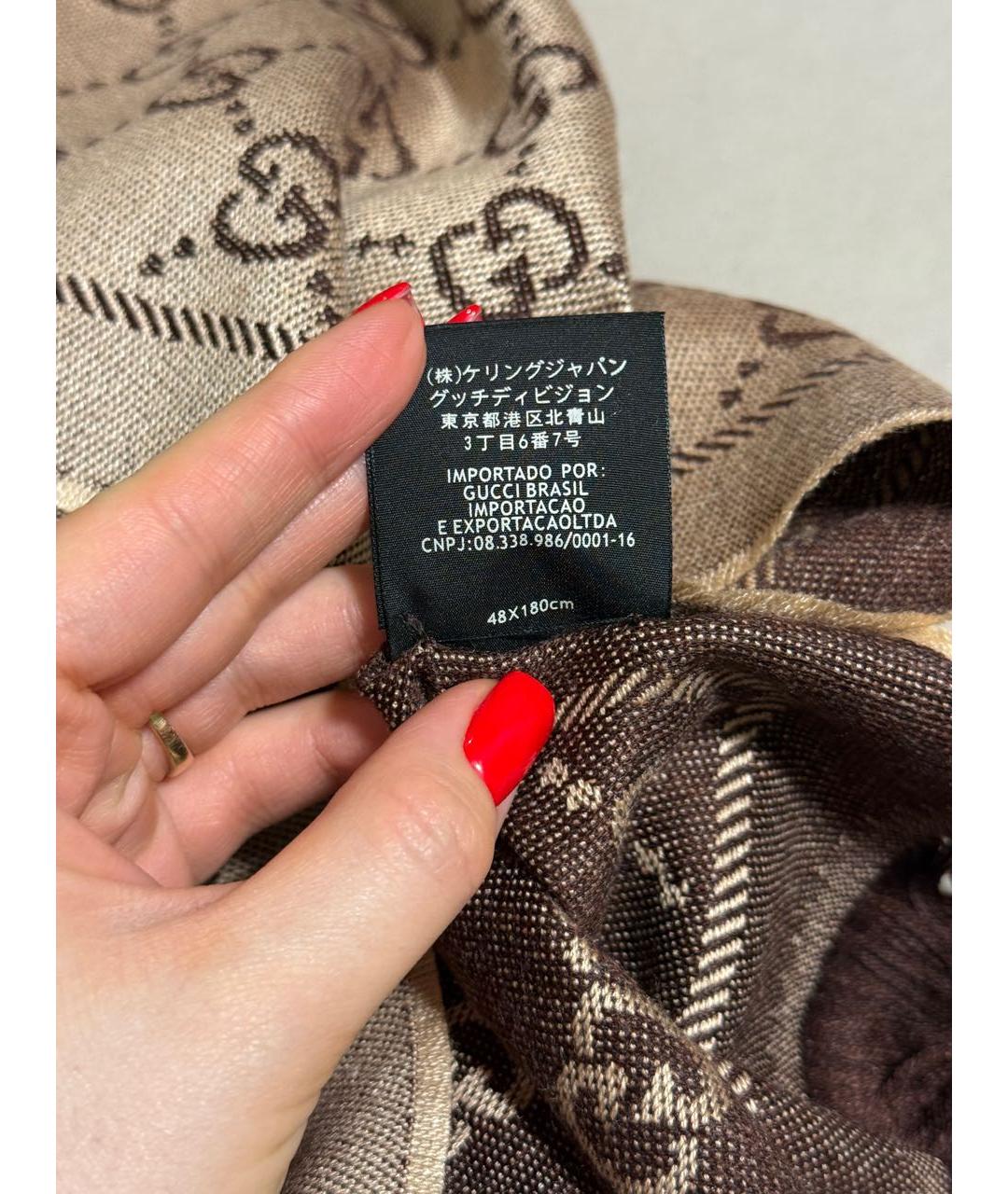 GUCCI Коричневый шерстяной шарф, фото 7