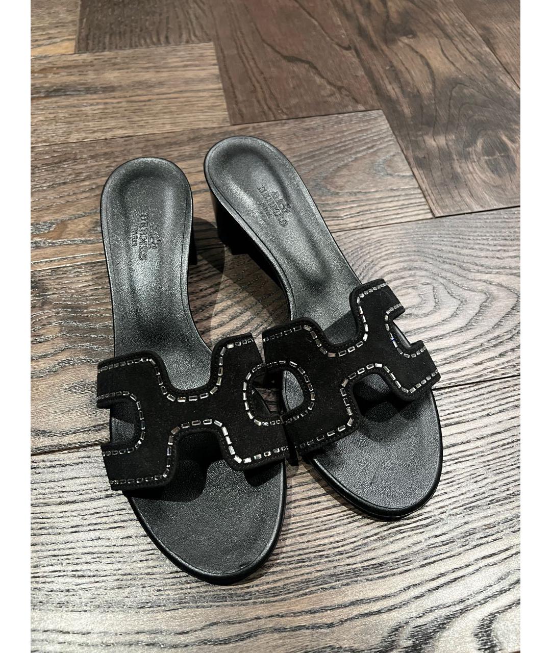 HERMES Черные замшевые мюли, фото 2