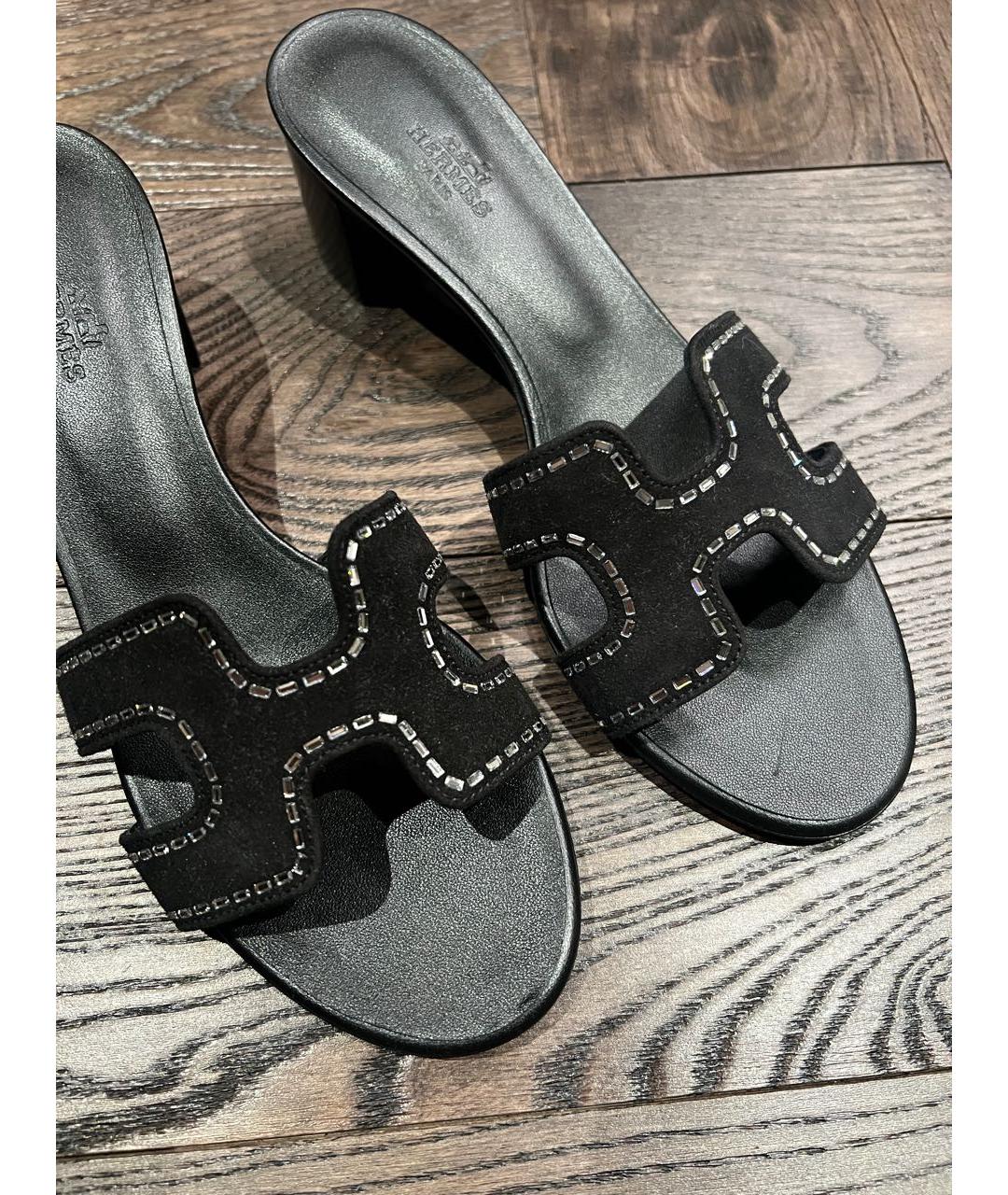 HERMES Черные замшевые мюли, фото 7