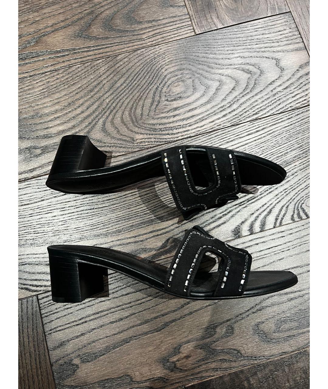 HERMES Черные замшевые мюли, фото 8