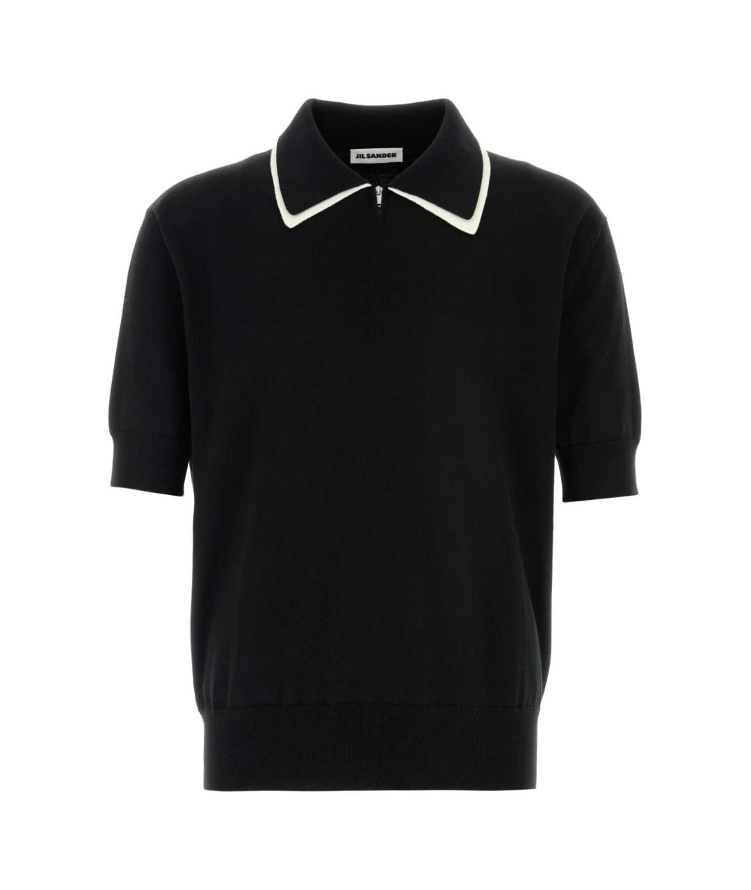 JIL SANDER Черное хлопковое поло с коротким рукавом, фото 1