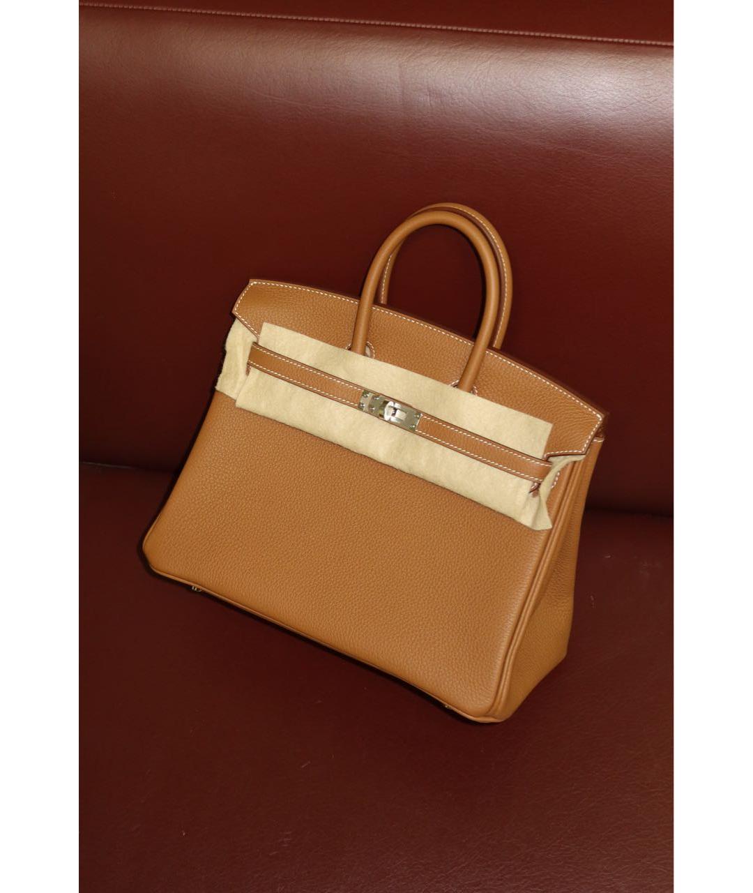 HERMES Коричневая кожаная сумка с короткими ручками, фото 3
