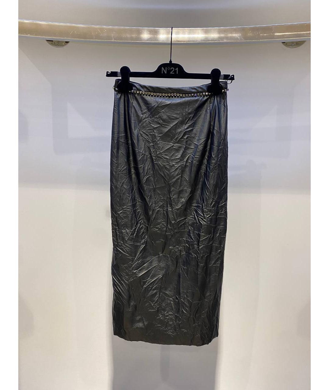 NO. 21 Черная синтетическая юбка миди, фото 4