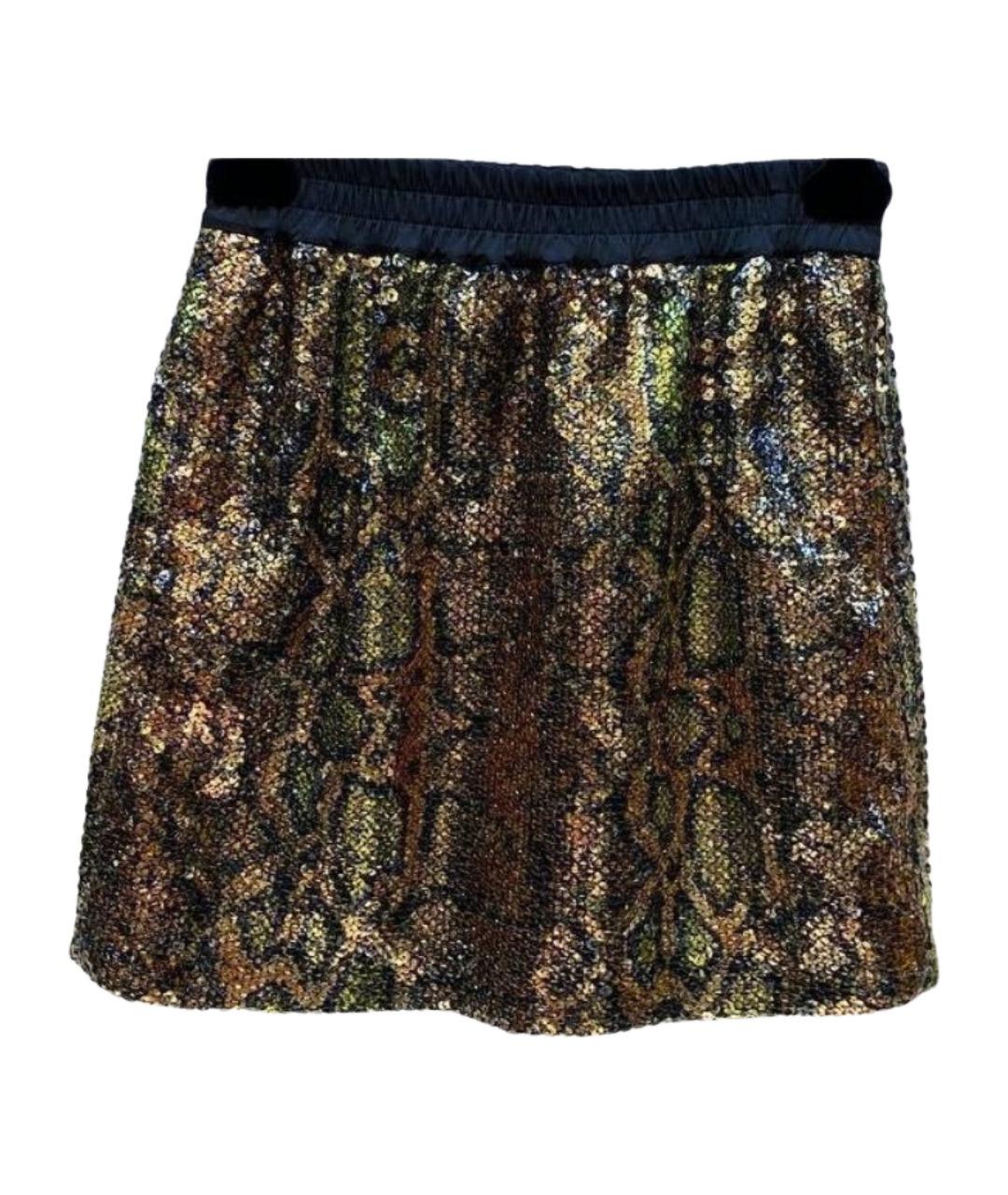 NO. 21 Золотая синтетическая юбка мини, фото 1