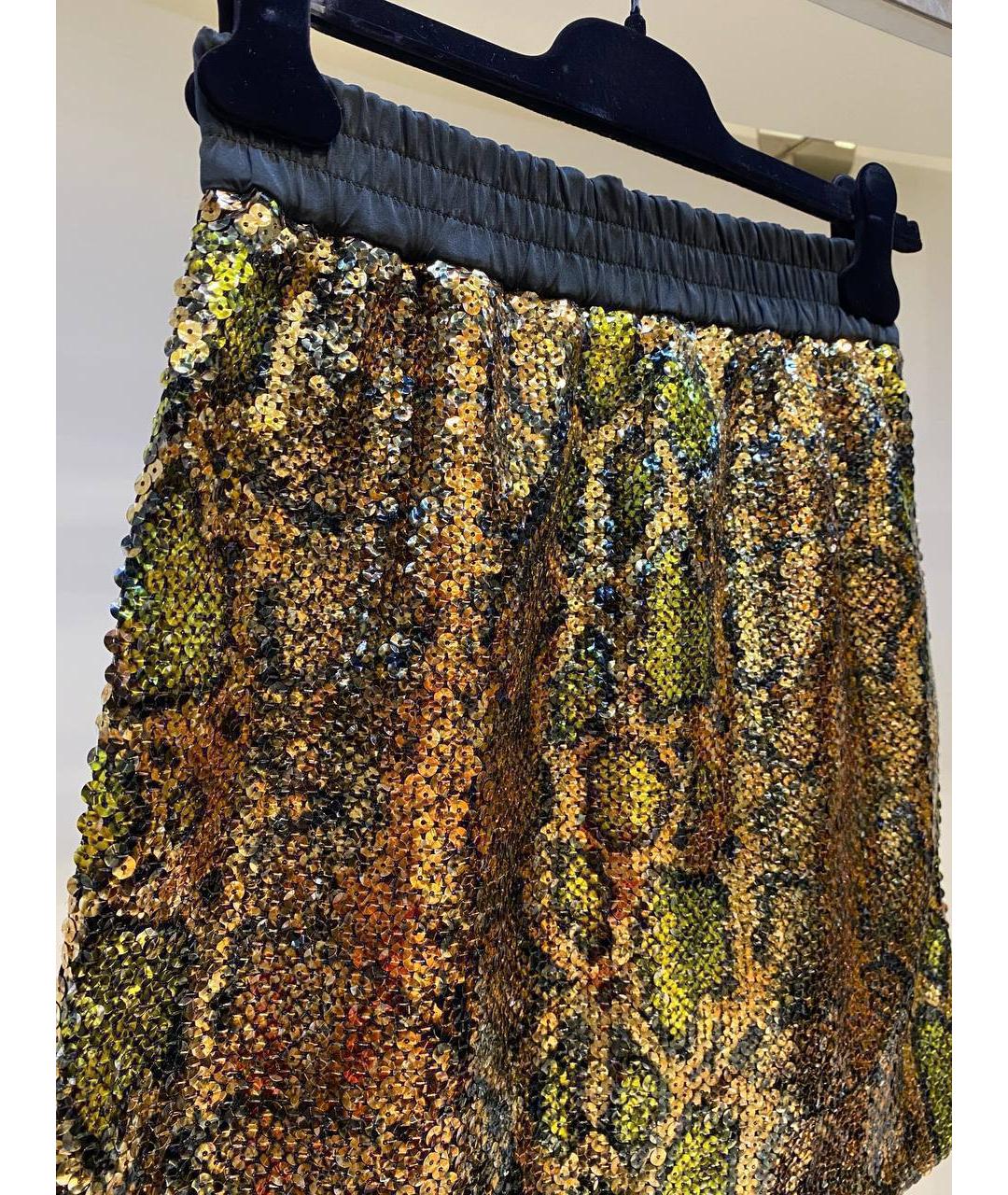 NO. 21 Золотая синтетическая юбка мини, фото 3