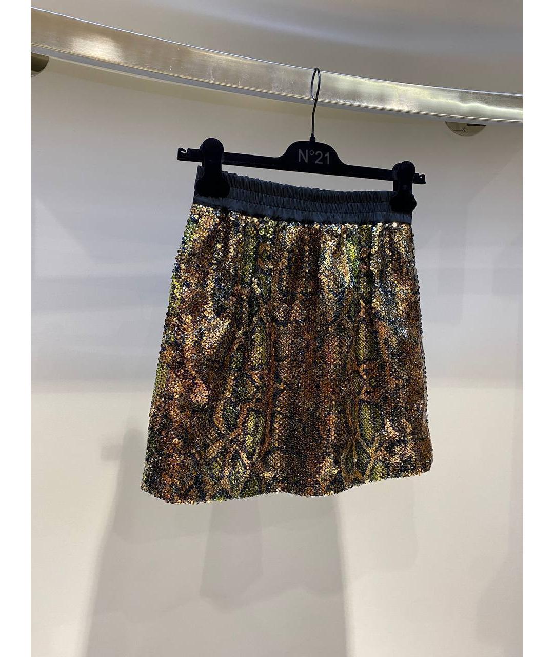 NO. 21 Золотая синтетическая юбка мини, фото 2