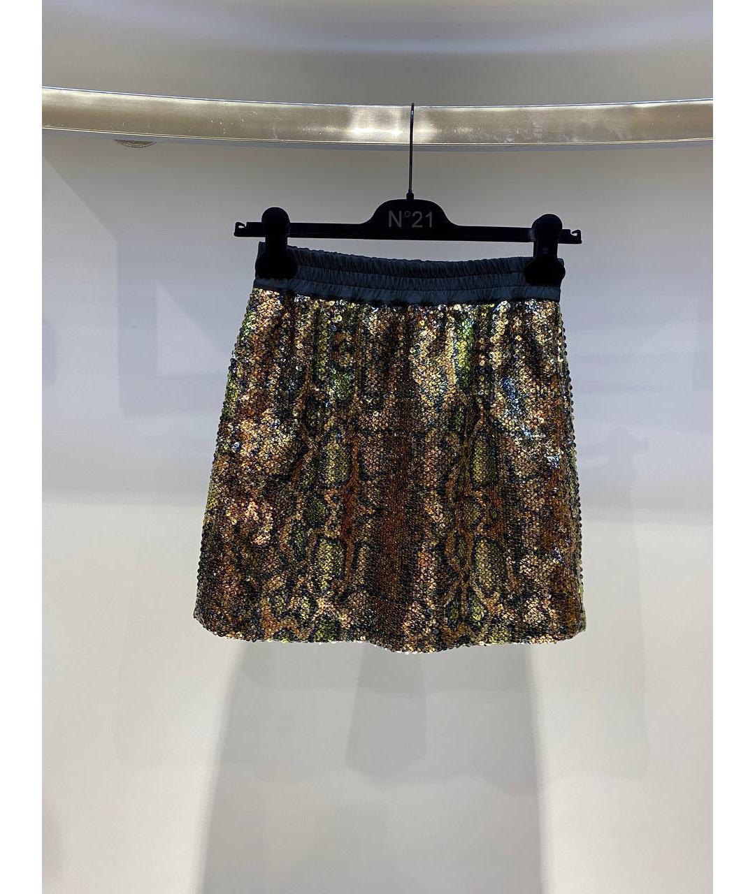 NO. 21 Золотая синтетическая юбка мини, фото 4