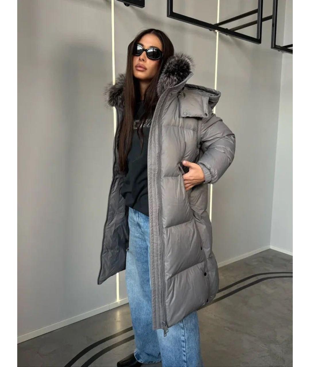 YVES SALOMON Серый полиамидовый пуховик, фото 3