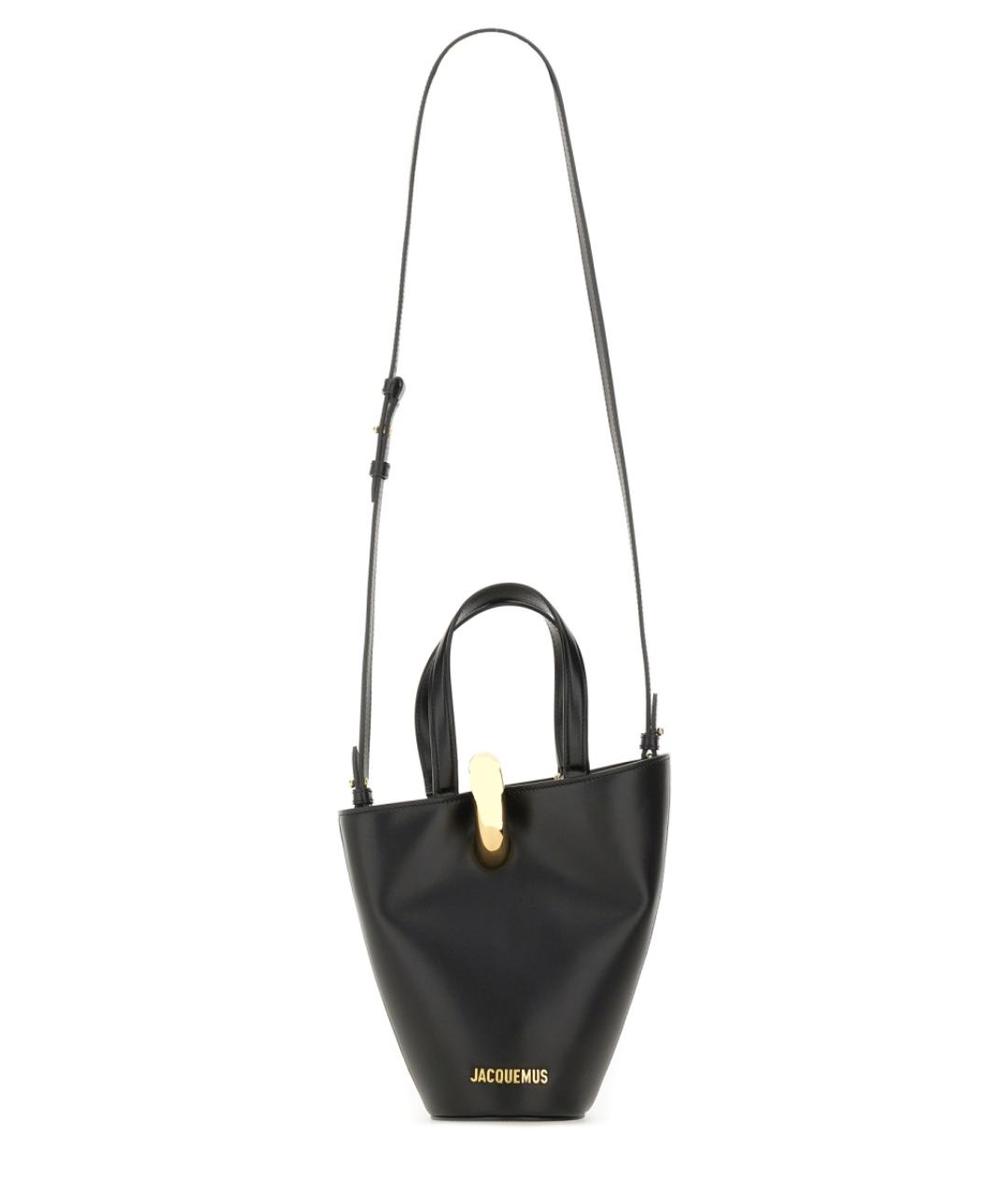 JACQUEMUS Черная кожаная сумка тоут, фото 2