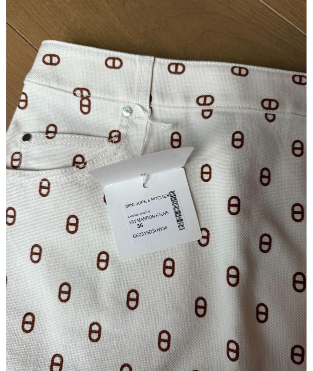 HERMES Белая хлопковая юбка мини, фото 8
