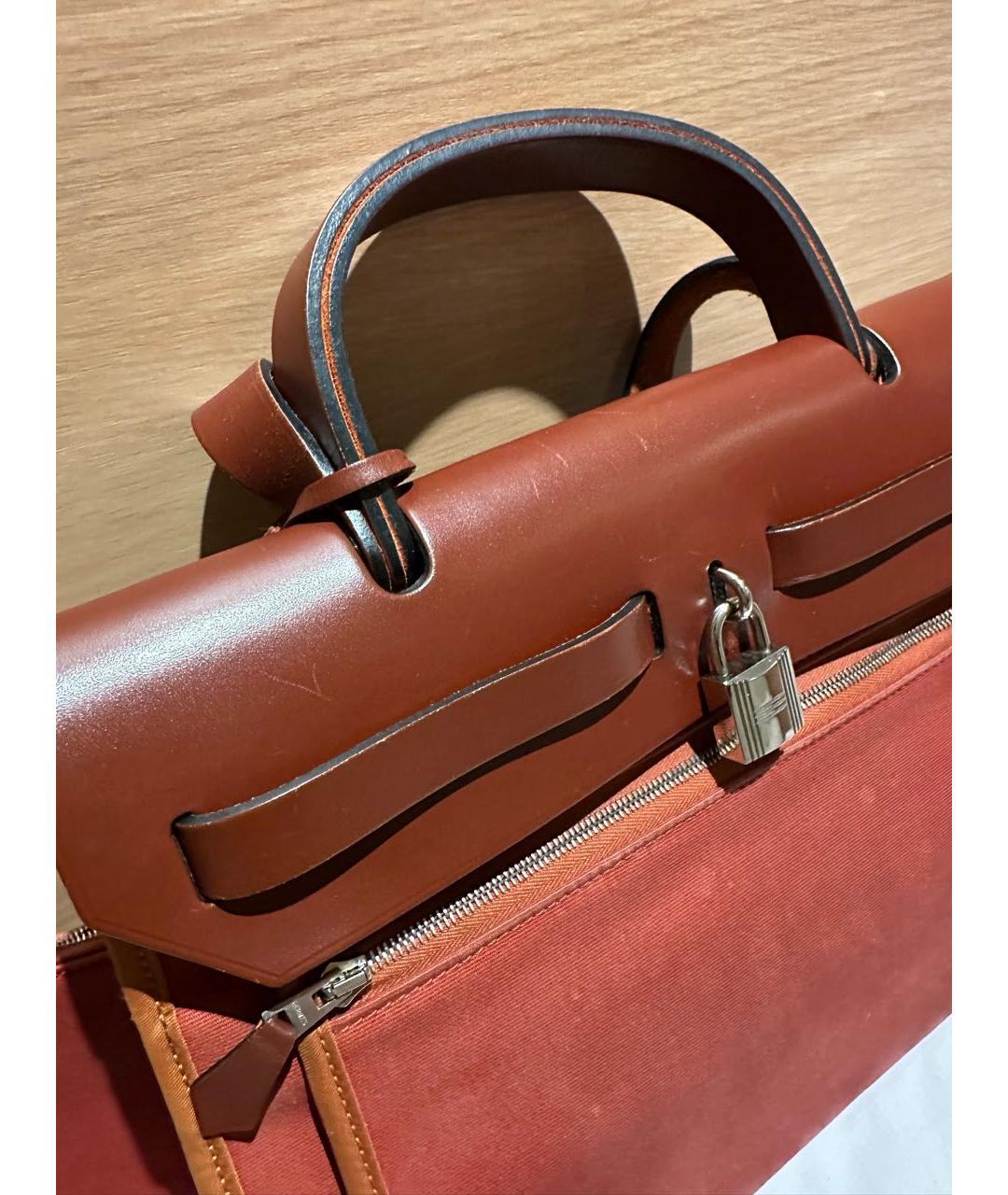 HERMES Бордовая льняная сумка с короткими ручками, фото 5