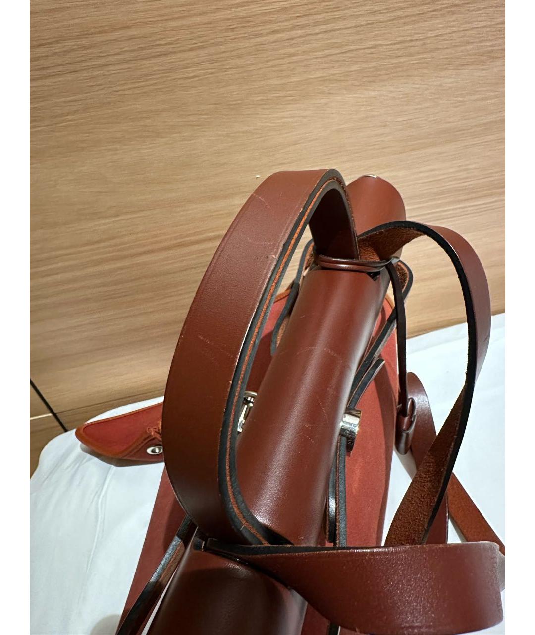 HERMES Бордовая льняная сумка с короткими ручками, фото 6