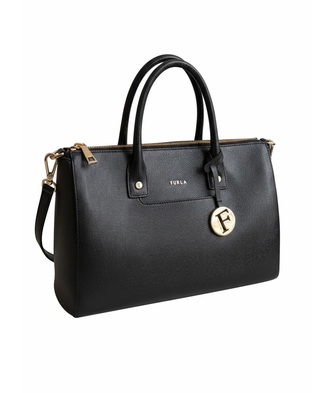 FURLA Черная кожаная сумка тоут, фото 1