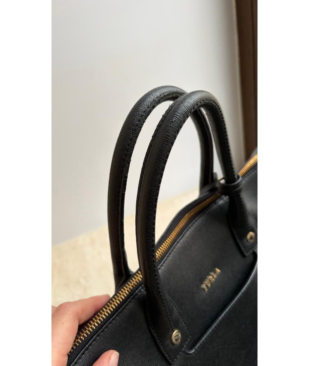 FURLA Черная кожаная сумка тоут, фото 6