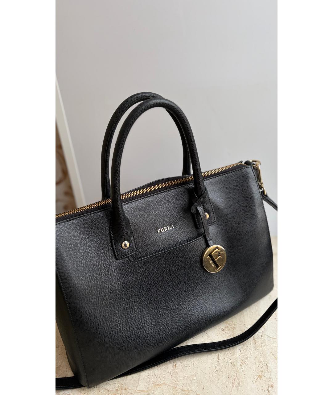 FURLA Черная кожаная сумка тоут, фото 7