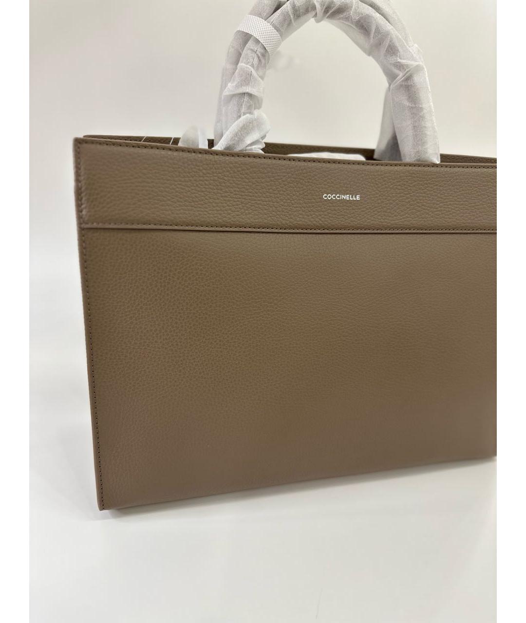 COCCINELLE Бежевая кожаная сумка с короткими ручками, фото 3