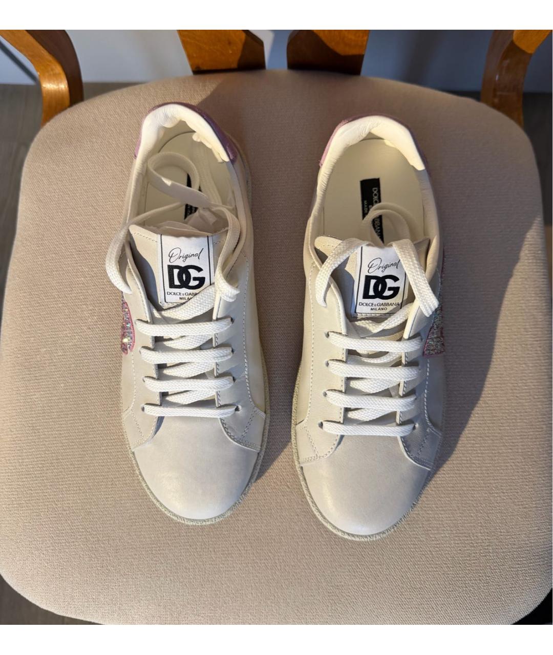 DOLCE&GABBANA Серые кожаные кеды, фото 3