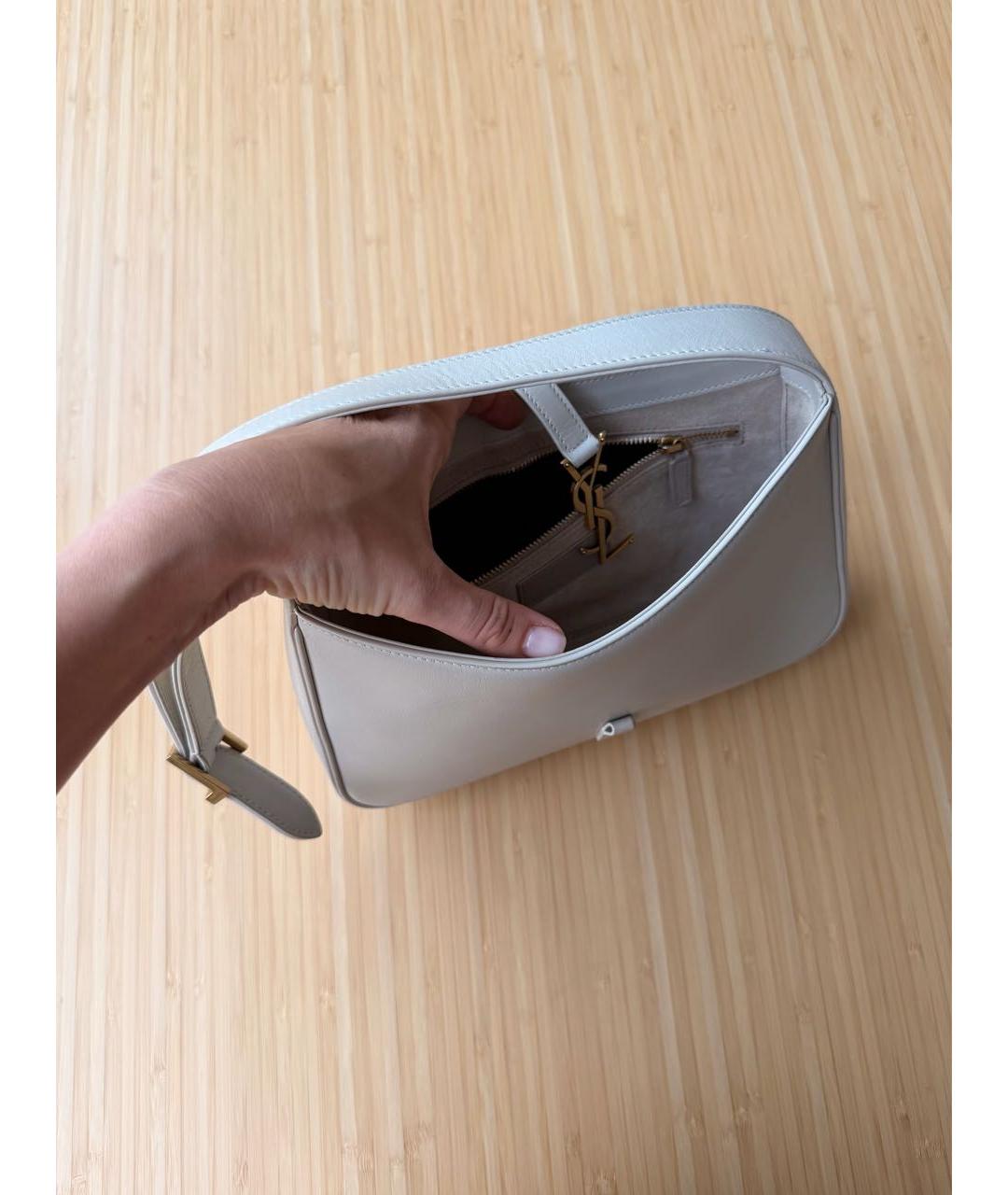 SAINT LAURENT Бежевая кожаная сумка с короткими ручками, фото 4