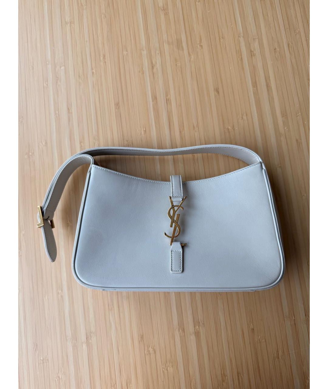 SAINT LAURENT Бежевая кожаная сумка с короткими ручками, фото 6