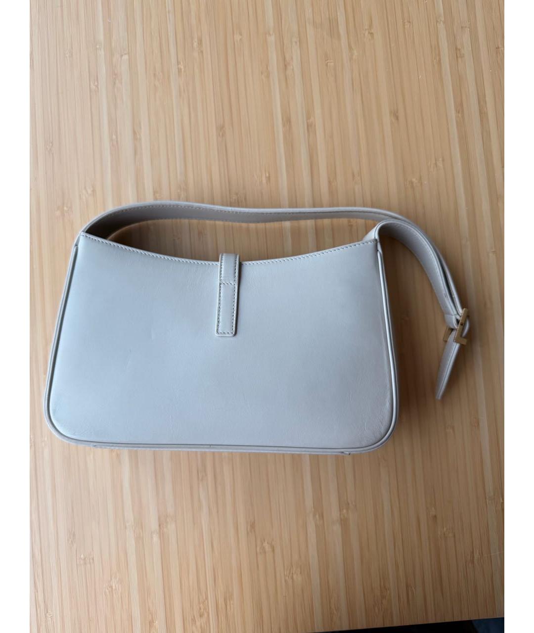 SAINT LAURENT Бежевая кожаная сумка с короткими ручками, фото 3