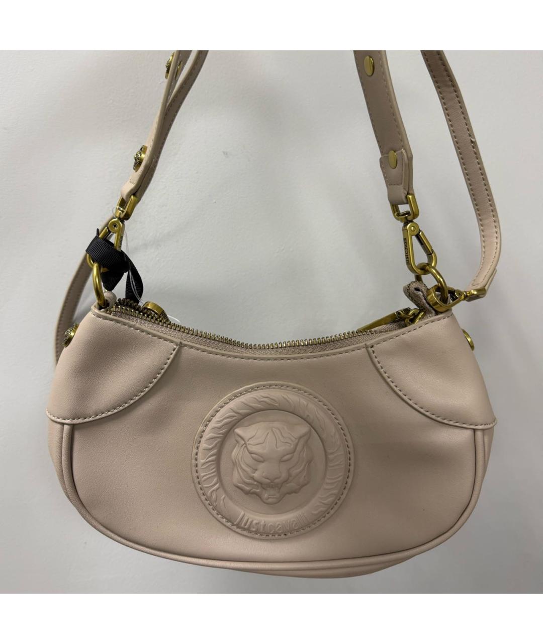 JUST CAVALLI Бежевая кожаная сумка через плечо, фото 4