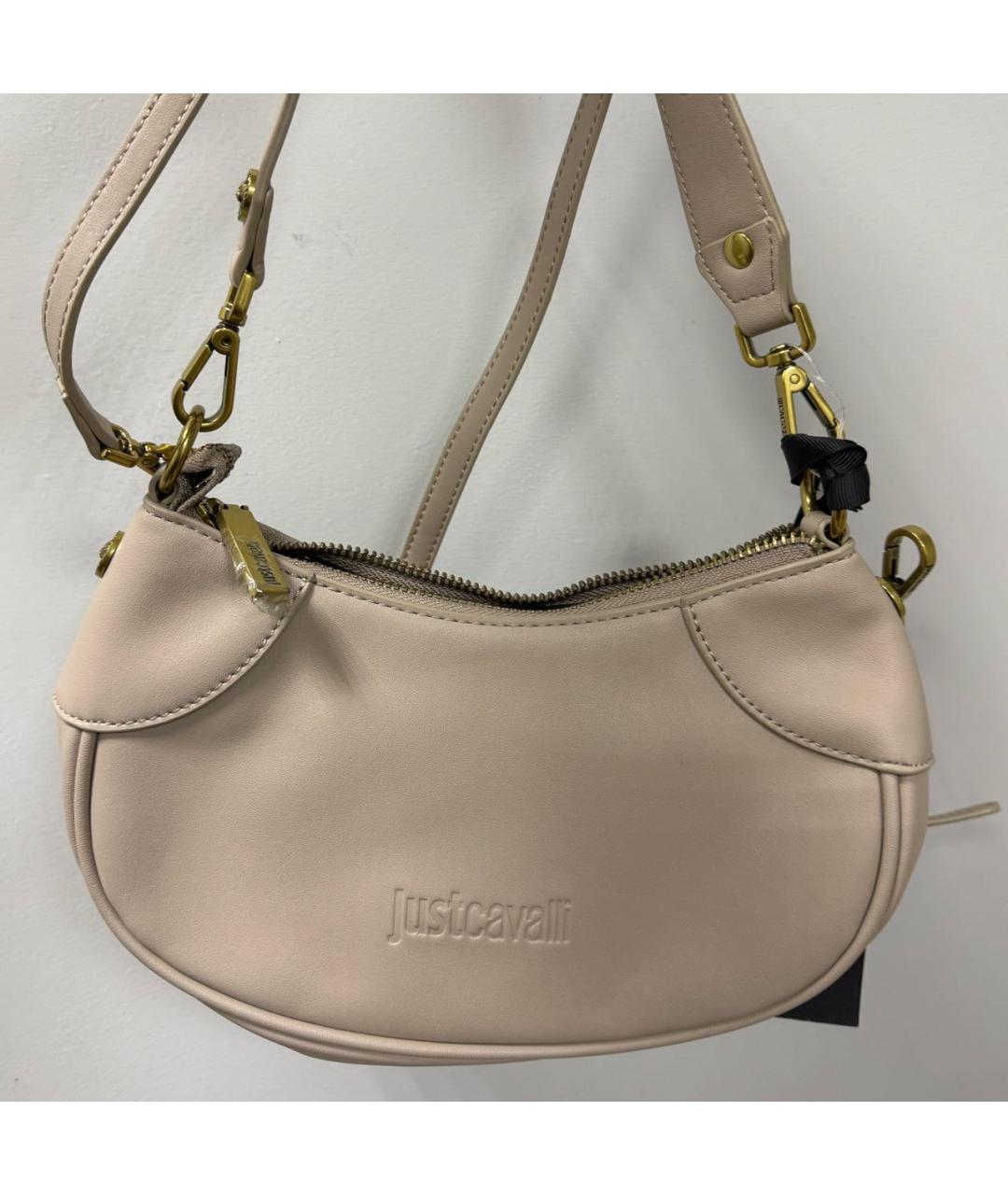 JUST CAVALLI Бежевая кожаная сумка через плечо, фото 5