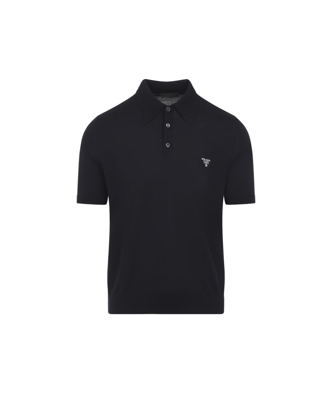 PRADA Черное хлопко-шерстяное поло с коротким рукавом, фото 1
