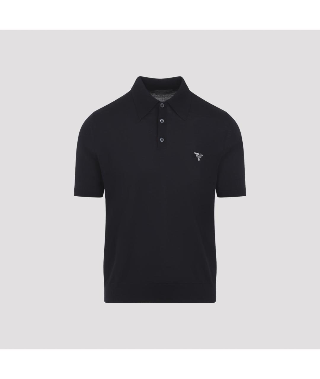PRADA Черное хлопко-шерстяное поло с коротким рукавом, фото 2
