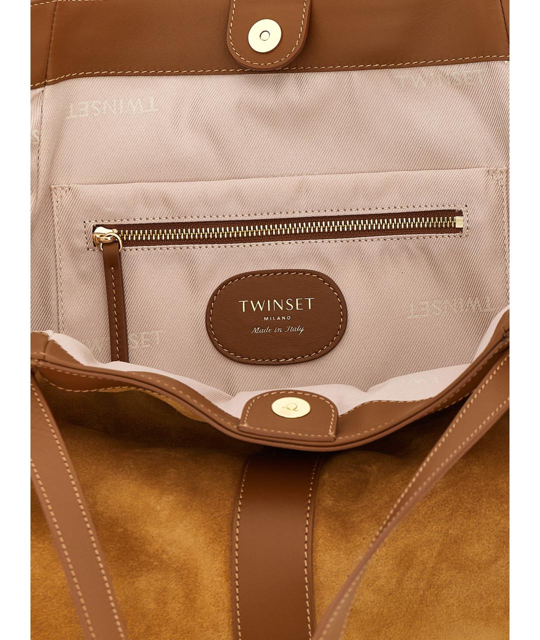 TWIN-SET Коричневая замшевая сумка тоут, фото 4