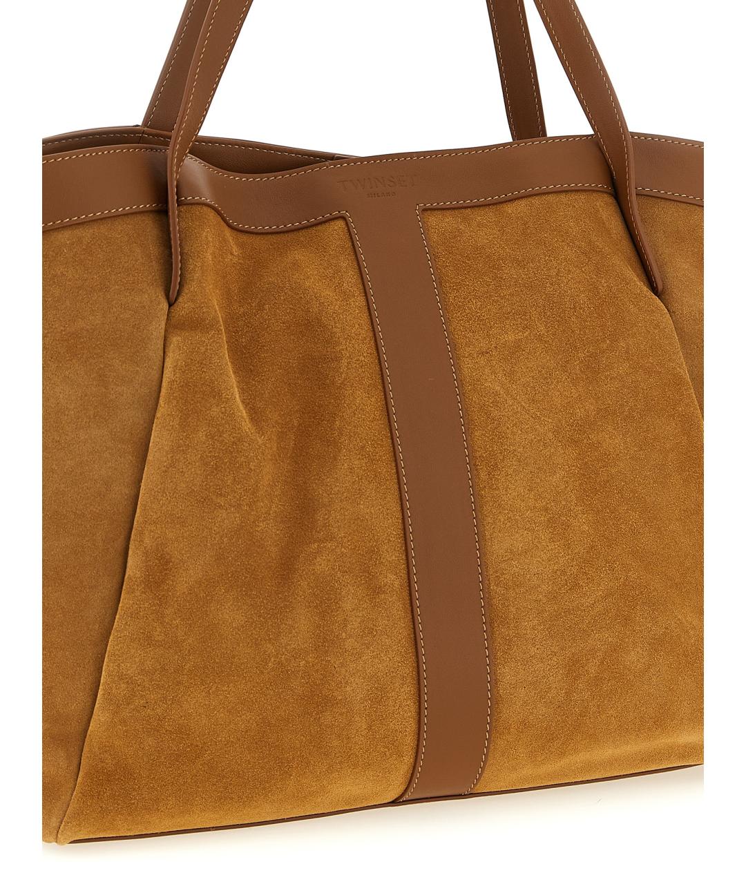 TWIN-SET Коричневая замшевая сумка тоут, фото 3