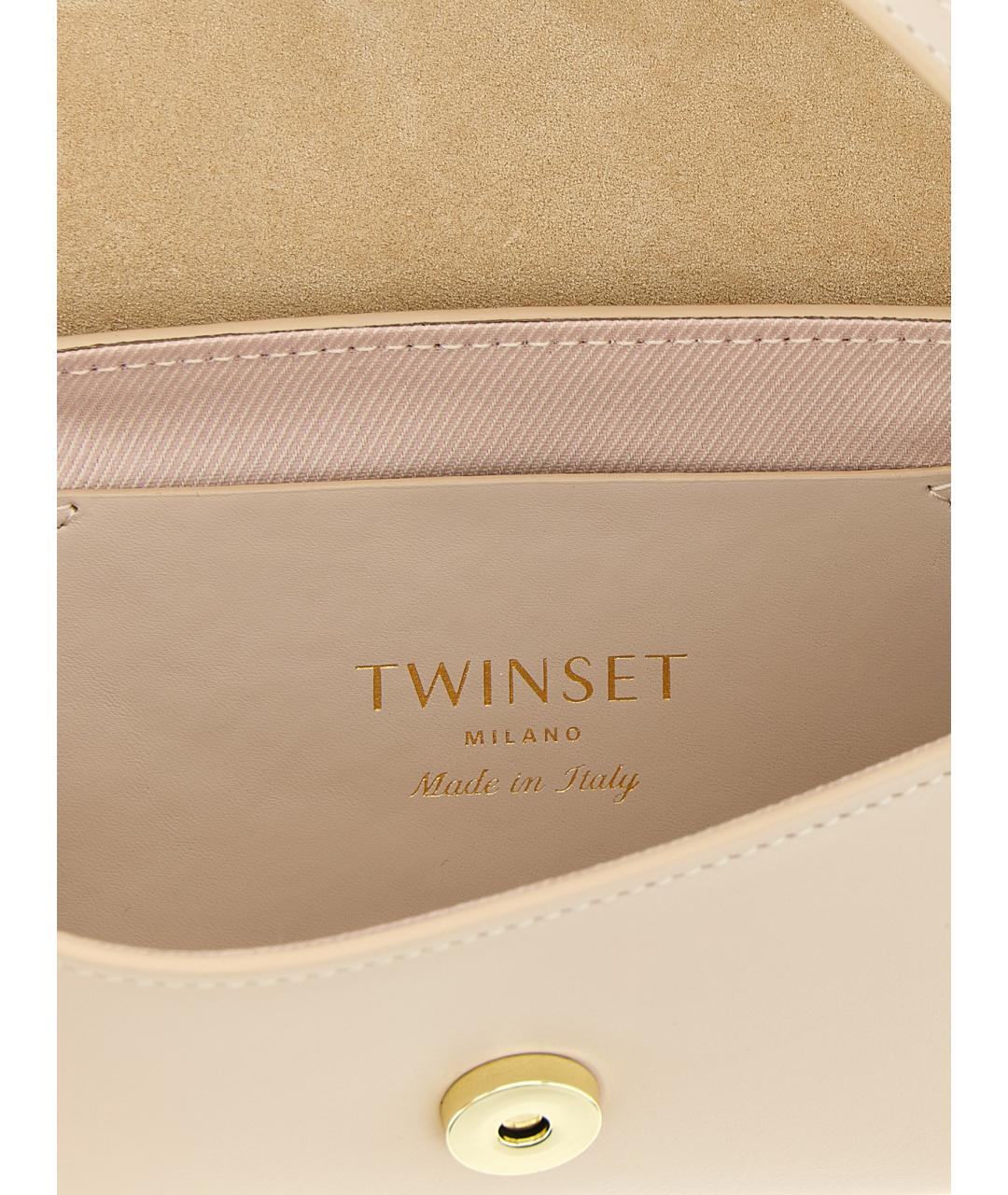 TWIN-SET Белая кожаная сумка через плечо, фото 4