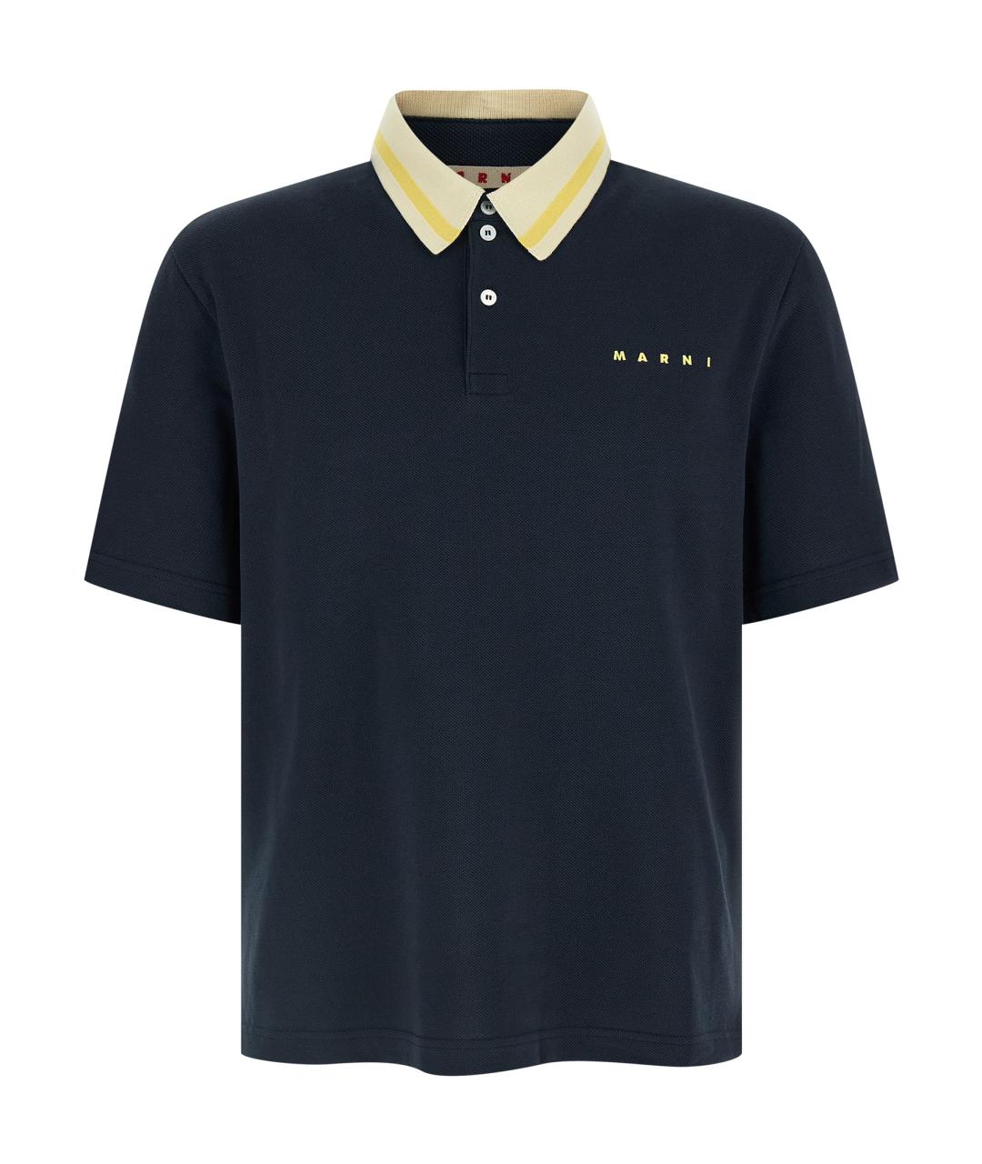 MARNI Синее хлопковое поло с коротким рукавом, фото 1