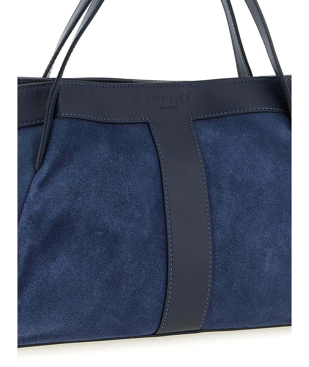 TWIN-SET Синяя замшевая сумка тоут, фото 3