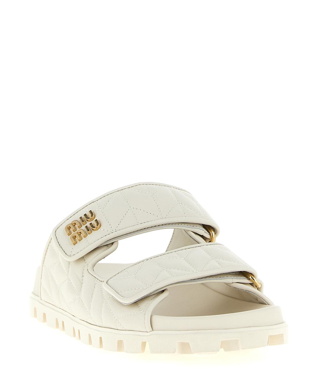 MIU MIU Белые кожаные шлепанцы, фото 2