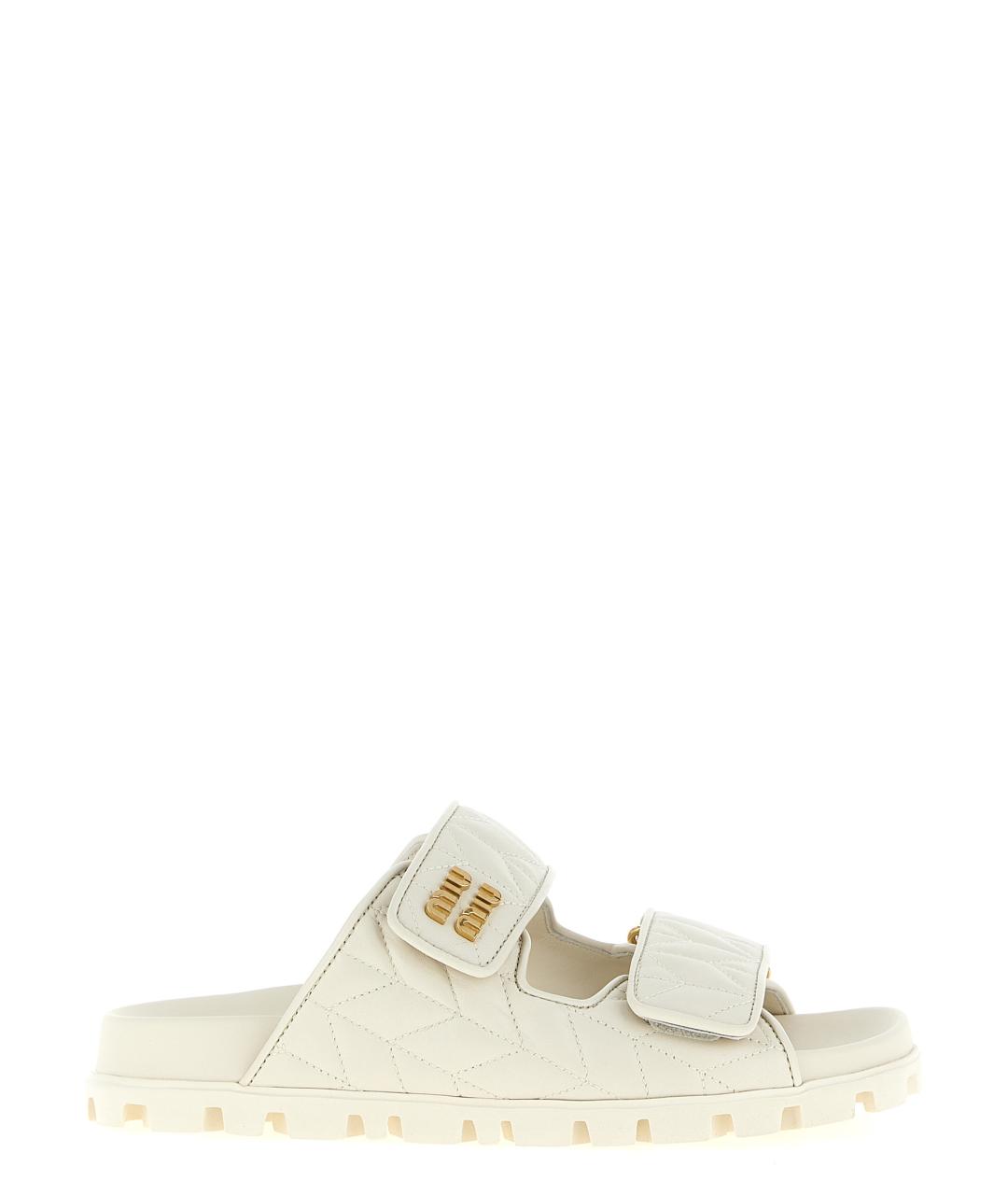 MIU MIU Белые кожаные шлепанцы, фото 1